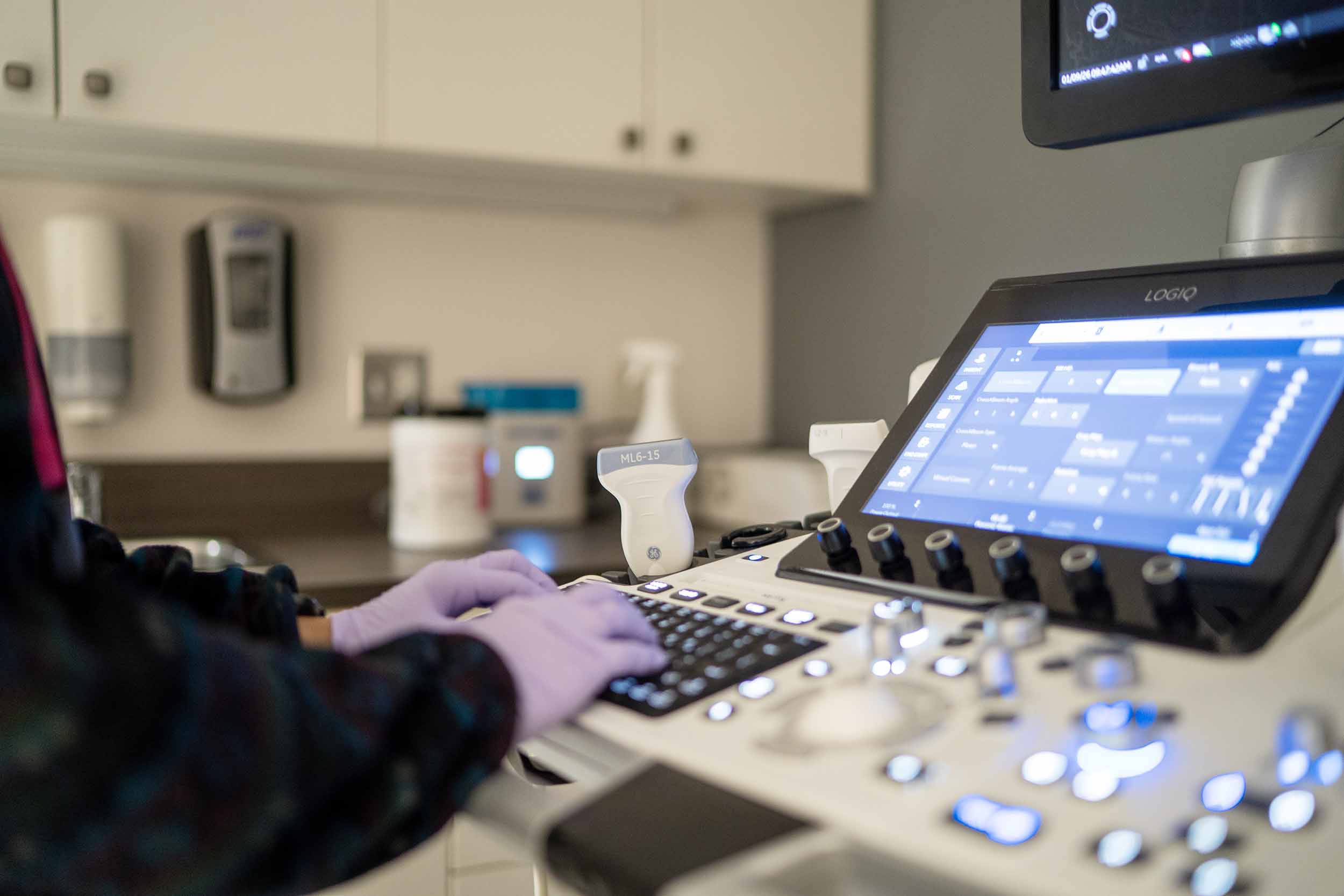Close up of an ultrasound machine control panel